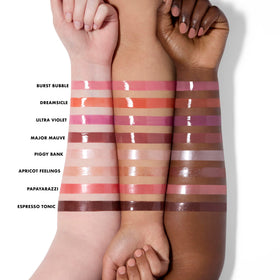 e.l.f. tinted lip oil on lips showing sheer color and high-shine effect