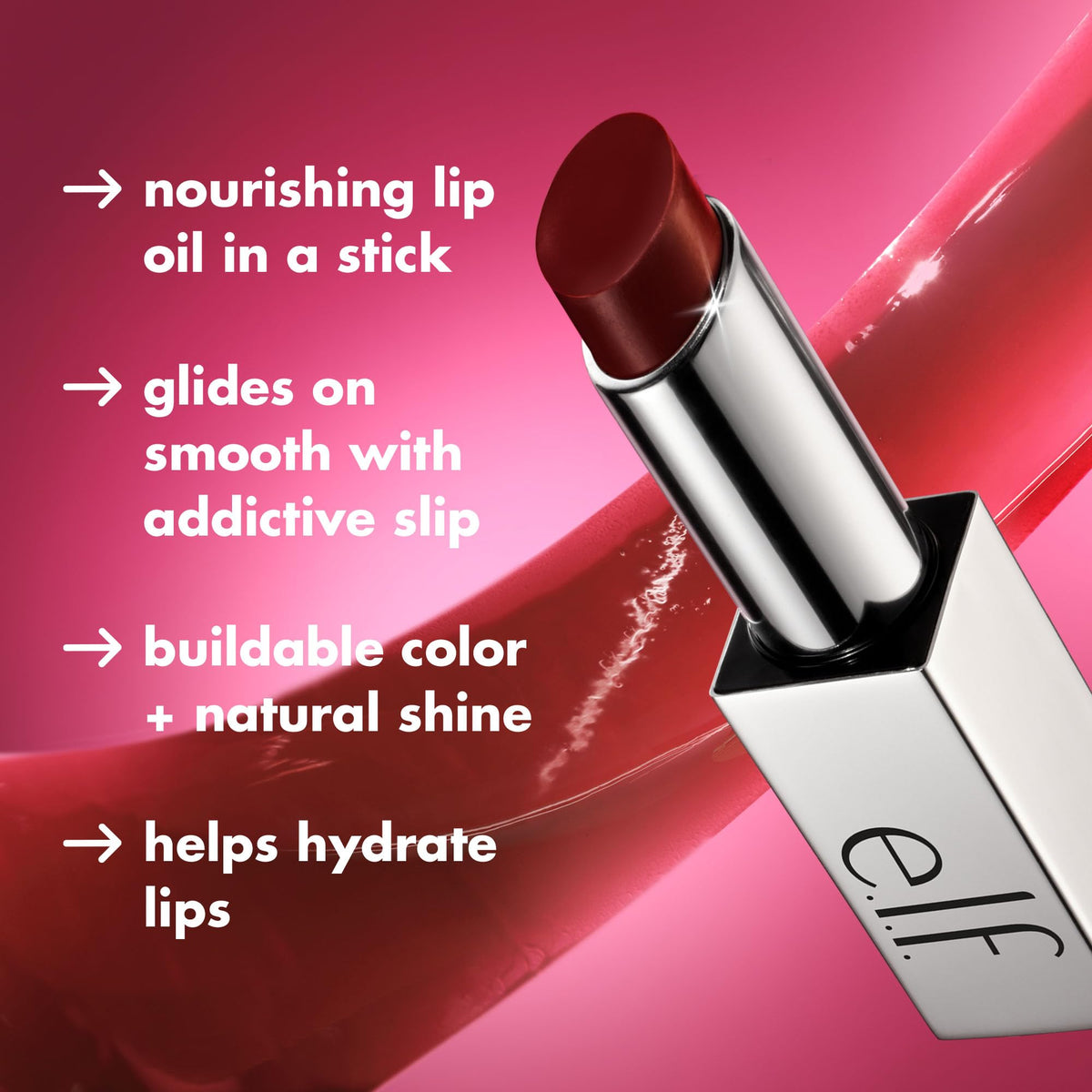 e.l.f. texture close-up of glossy formula showing smooth, non-sticky benefit
