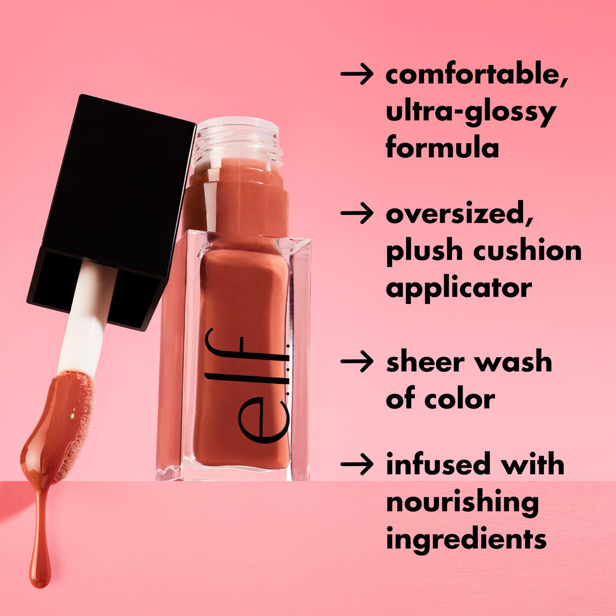 e.l.f. swatches of Pink Quartz Rose Envy Jam Session Crystal Baller showing sheer glossy finish benefit: shade guide