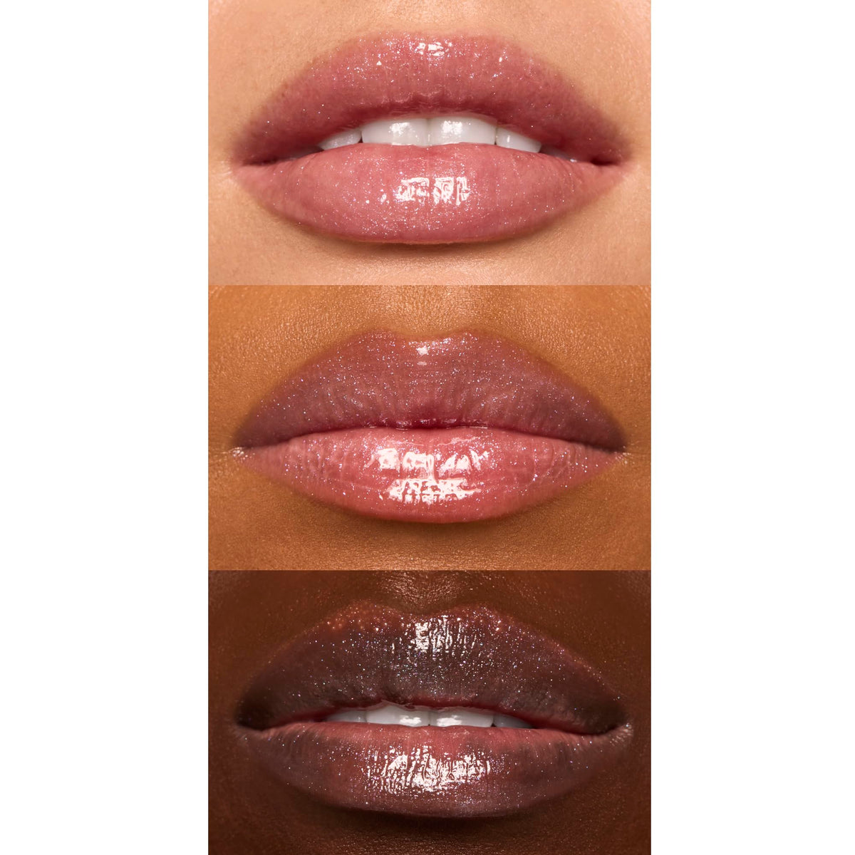 e.l.f. texture swatches on skin showing sheer color and glossy finish