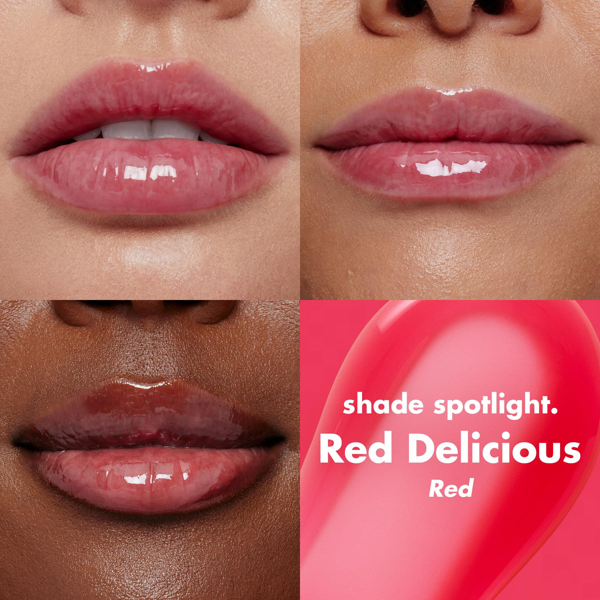 e.l.f. glossy texture swatches displaying sheer red color and shine