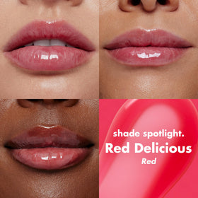 e.l.f. glossy texture swatches displaying sheer red color and shine