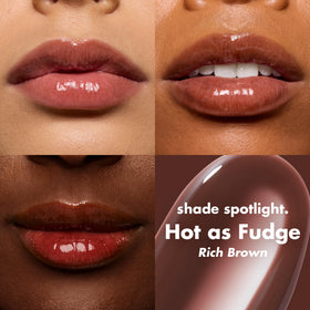 e.l.f. texture swipe of lip oil showing glossy, non-sticky sheen