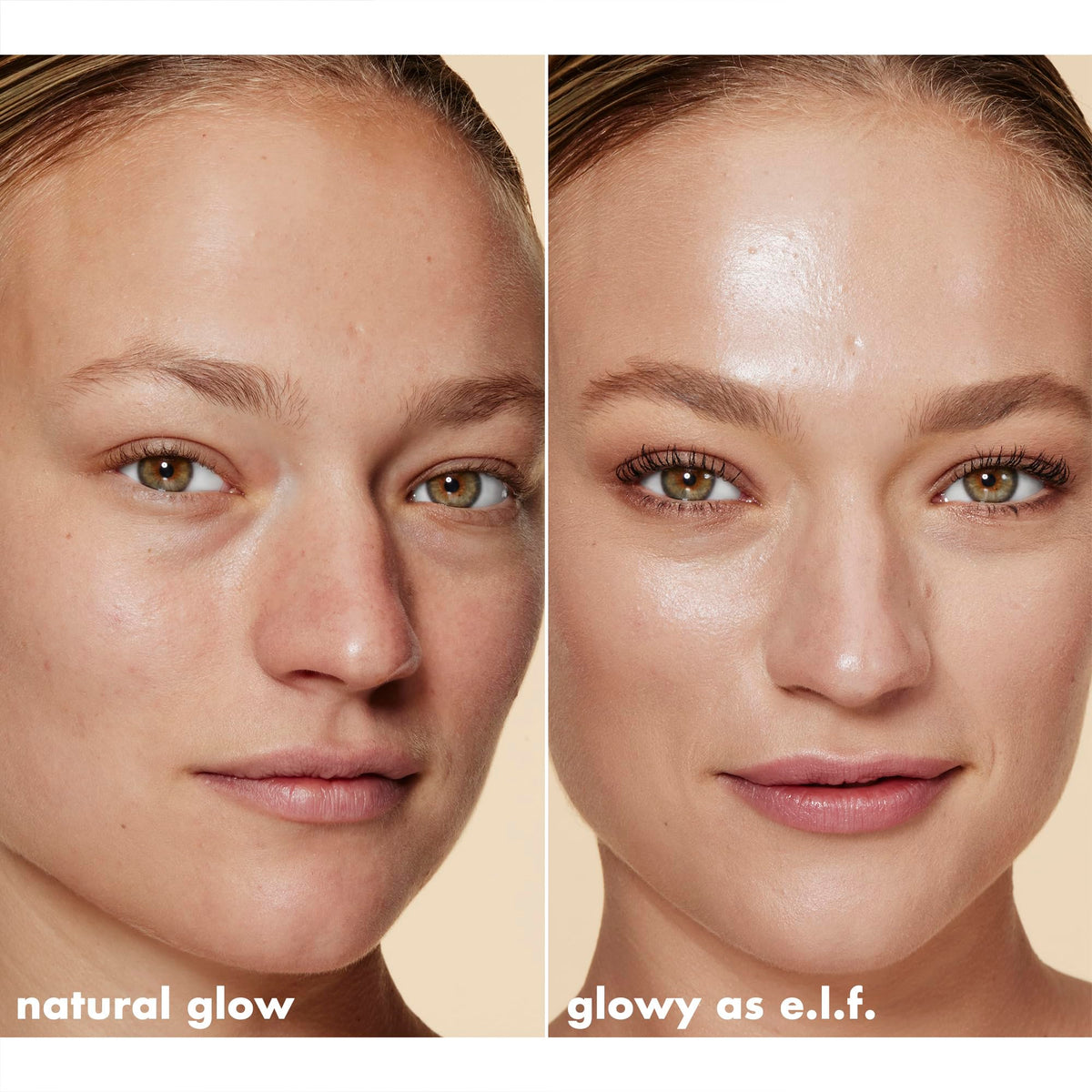 e.l.f. Halo Glow held by mirror in bathroom, simplifies everyday glow