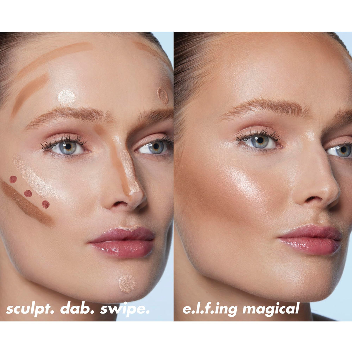 e.l.f. product next to lipstick illustrating compact size and travel-friendly design