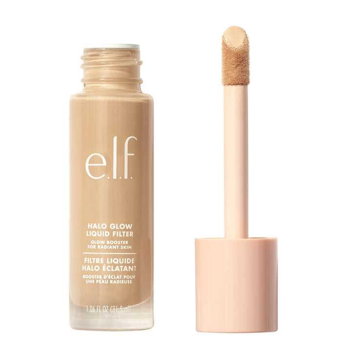 e.l.f. Halo Glow front packaging showing shade and bottle, highlights product benefit