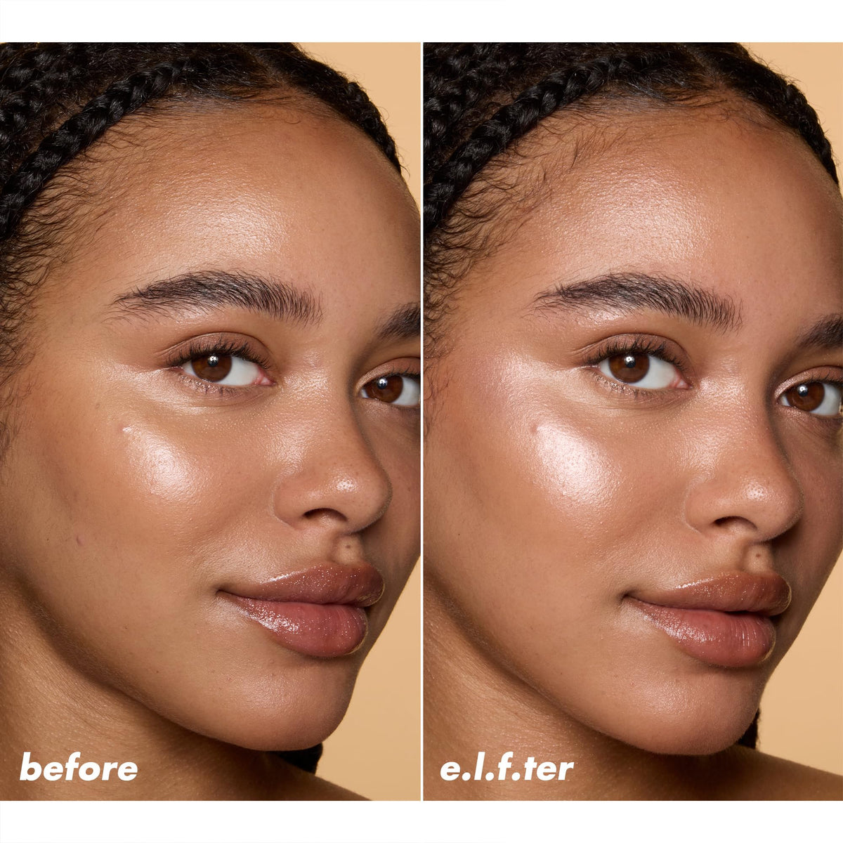 e.l.f. halo glow layered over beauty wand for amplified radiant finish