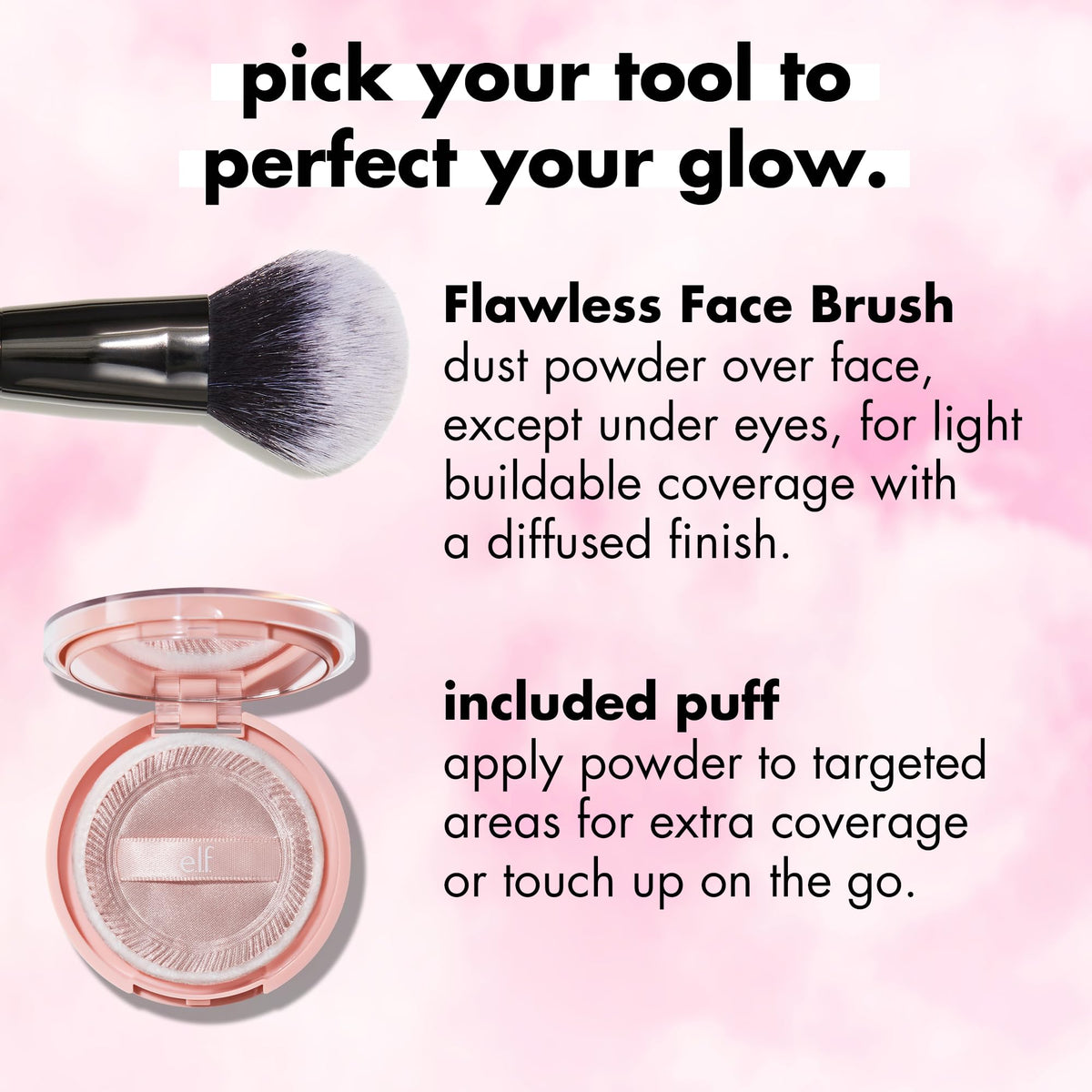 e.l.f. mirror and puff detail for on-the-go setting and quick refreshes