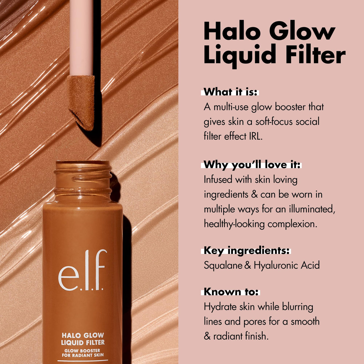e.l.f. Halo Glow being applied to cheek to deliver natural radiance and blur