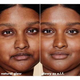e.l.f. Halo Glow scale next to hand demonstrating size and travel-friendly convenience