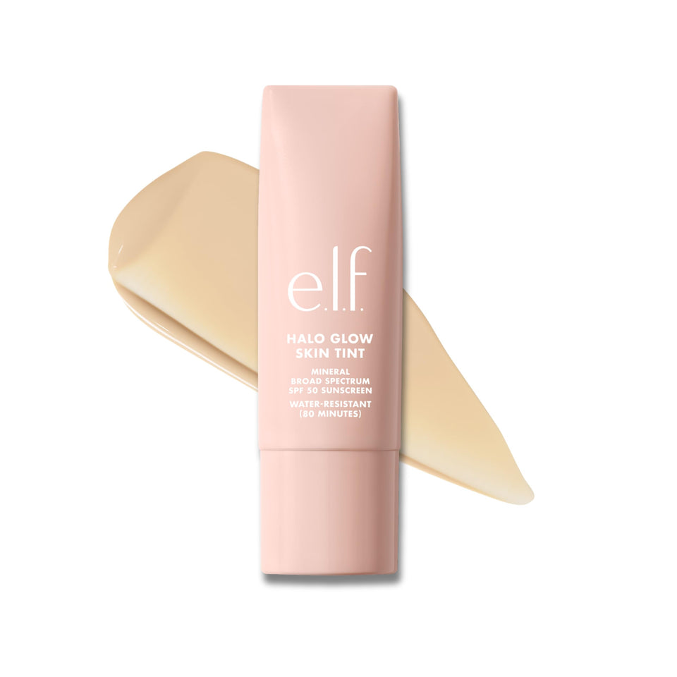 e.l.f. Halo Glow Skin Tint front packaging showing SPF and shade