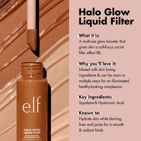 e.l.f. Halo Glow texture drop closeup showing silky liquid and blurring particles for smooth finish