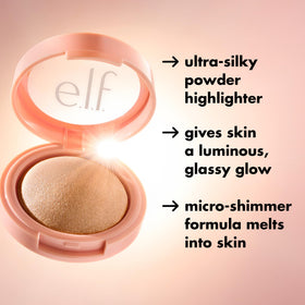 e.l.f. halo glow powder swatch on skin demonstrating blendable sheen