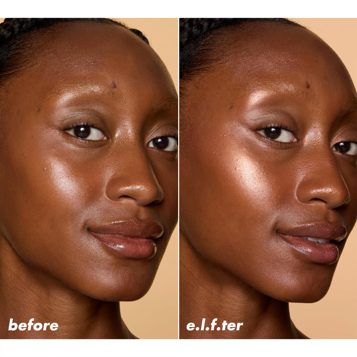e.l.f. layered with Halo Glow Beauty Wand for intensified luminous glow