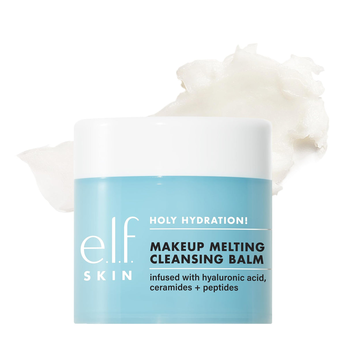 e.l.f. Holy Hydration cleansing balm front view showing jar and hydrating benefits