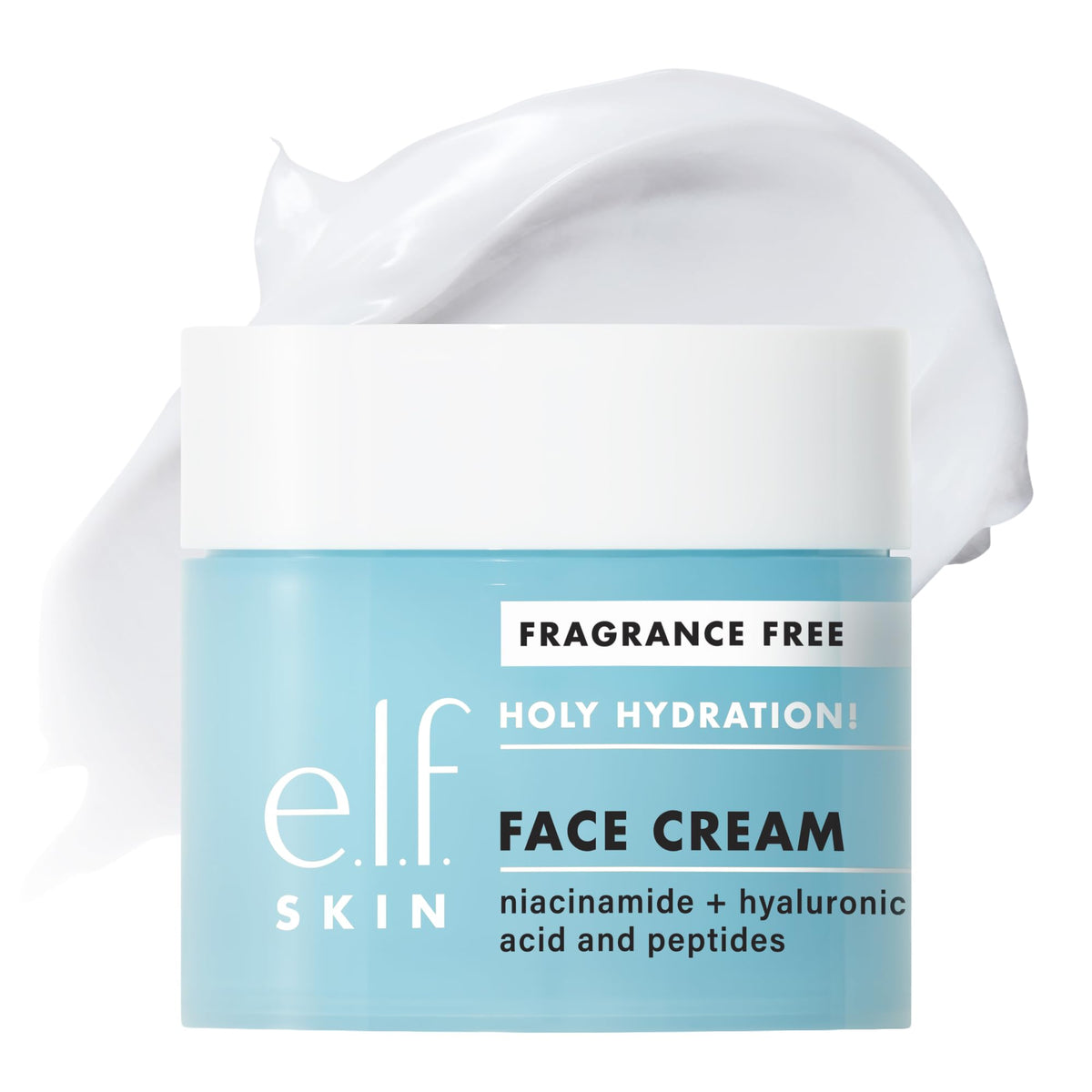e.l.f. jar front view showing clean label and compact packaging benefit: easy identification