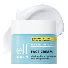 e.l.f. Holy Hydration front packaging showing tube and branding, promising daily SPF protection
