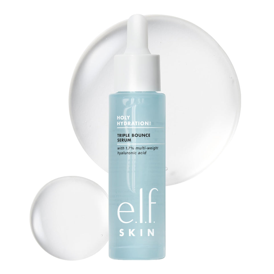e.l.f. Holy Hydration front packaging showing bottle and label, clear hydration benefit