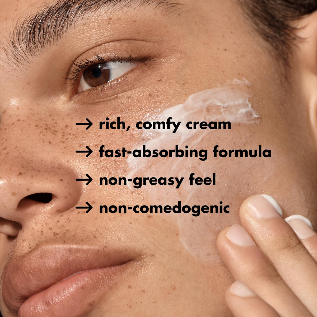 e.l.f. hand applying cream to face to show soothing, calming effect