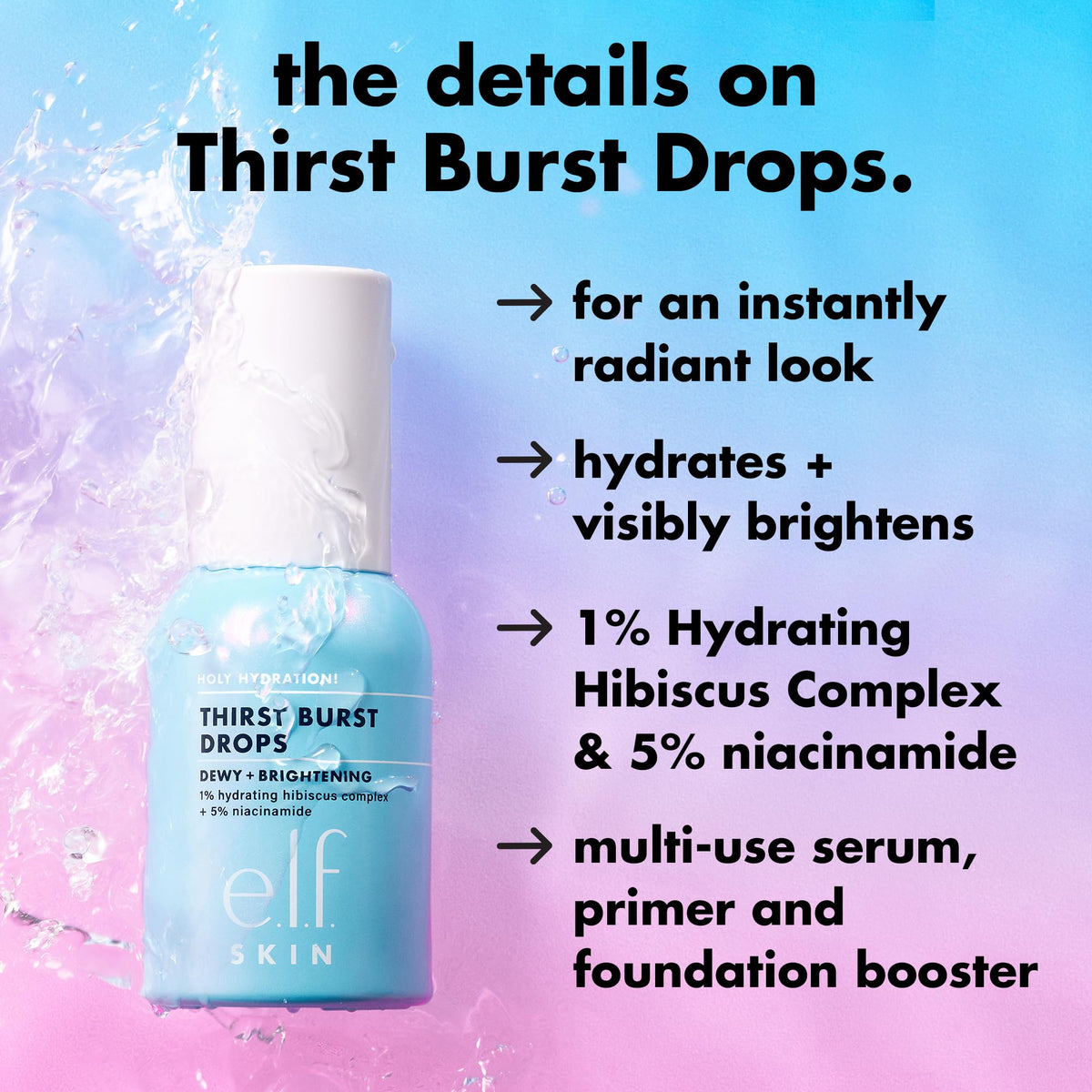e.l.f. close-up of gel-serum texture showing hydrating, lightweight finish