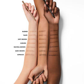 e.l.f. pen next to brow gel and powder to show layering and styling options