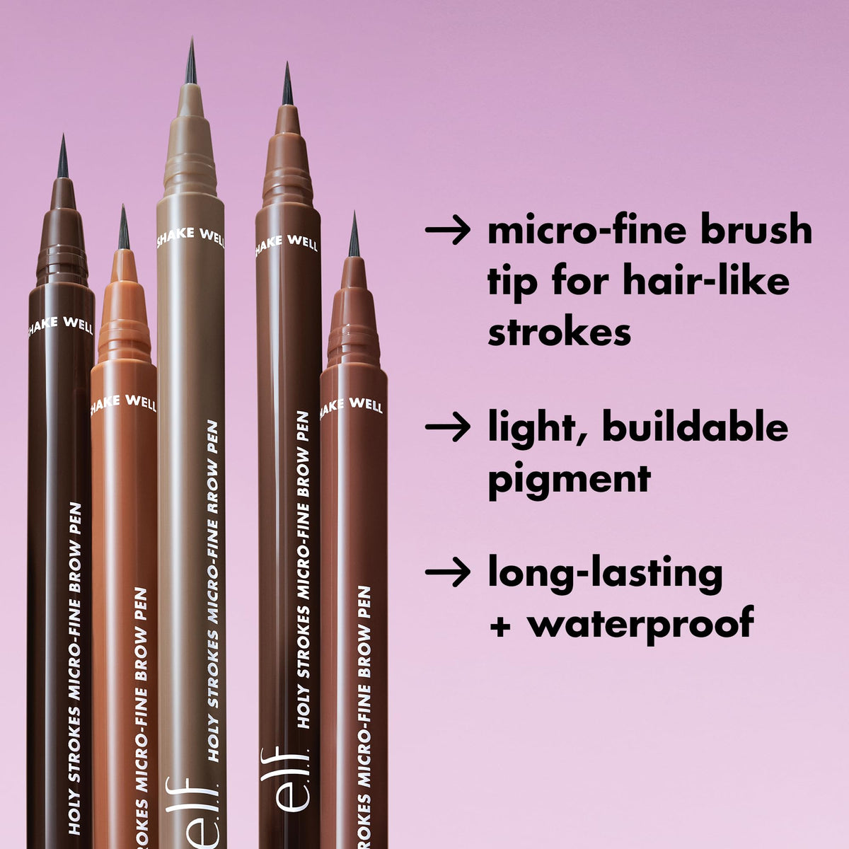 e.l.f. brow pen creating hair-like strokes to add natural dimension quickly