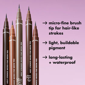 e.l.f. brow pen creating hair-like strokes to add natural dimension quickly