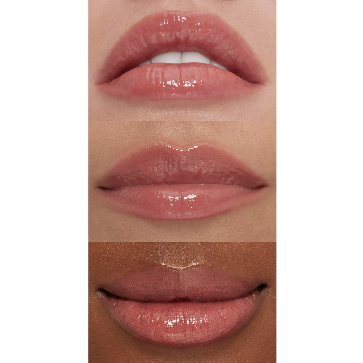 e.l.f. Mocha Twist gloss applied to lips showing subtle color and fuller-looking shine