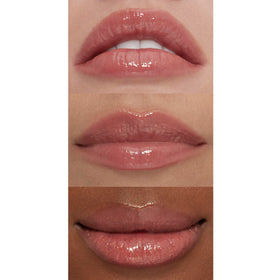 e.l.f. Mocha Twist gloss applied to lips showing subtle color and fuller-looking shine