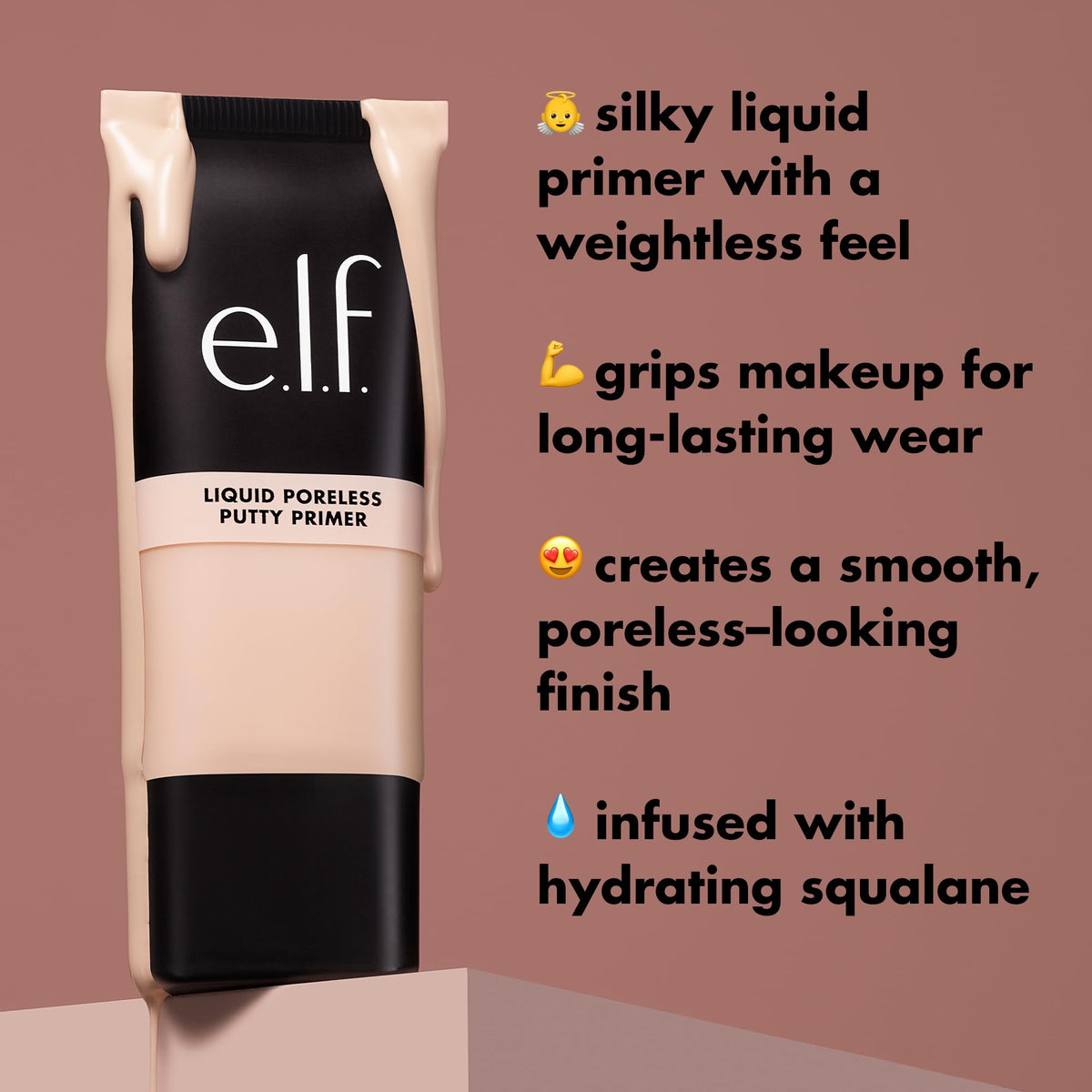 e.l.f. primer beside a coin scale indicating compact bottle size for travel convenience