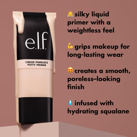 e.l.f. primer beside a coin scale indicating compact bottle size for travel convenience