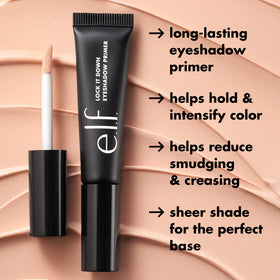 e.l.f. primer next to coin for size comparison and travel-friendly benefit