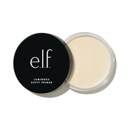 e.l.f. jar front view showing luminous putty primer and compact size benefit