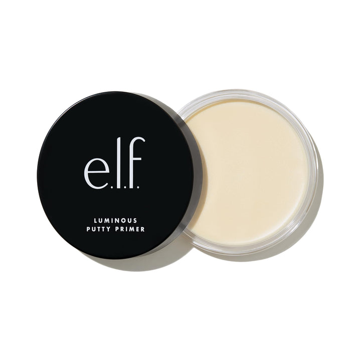 e.l.f. jar front view showing luminous putty primer and compact size benefit