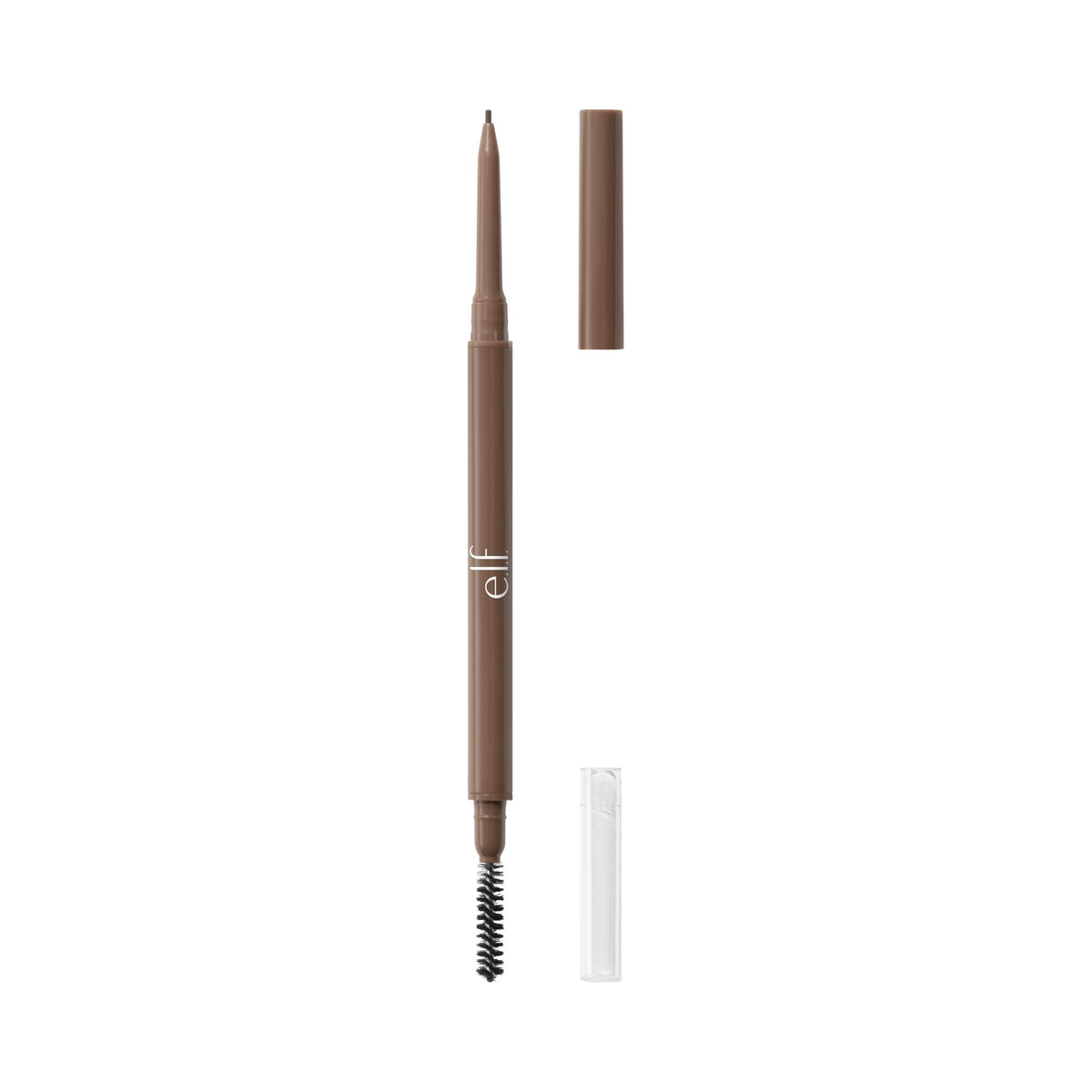 e.l.f. front packaging of Micro-Fine Brow Pencil showing Deep Brown benefit of compact travel-ready design