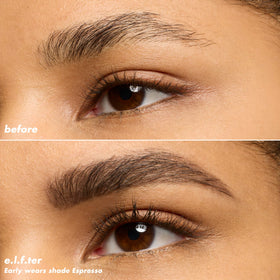 e.l.f. pencil in use on model creating natural tail definition and lifted arches