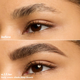 e.l.f. Deep Brown pigment swatch showing creamy, long-wearing color payoff