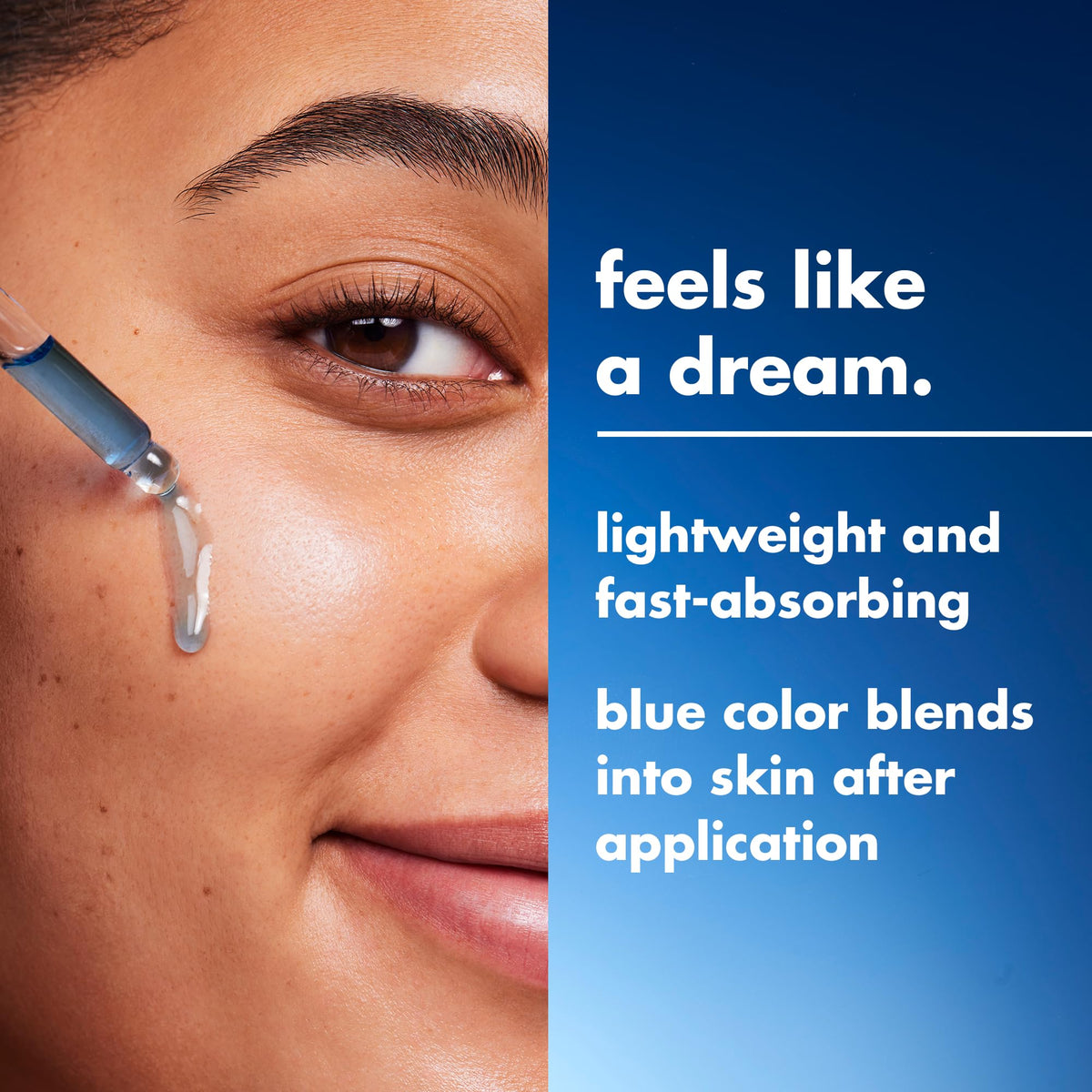 e.l.f. blue-hued formula texture close-up showing fast-absorbing finish
