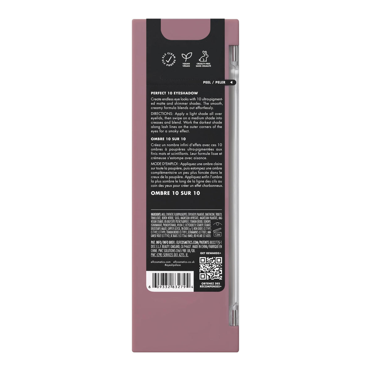 e.l.f. product label and packaging showing vegan cruelty-free claims and ingredient trust