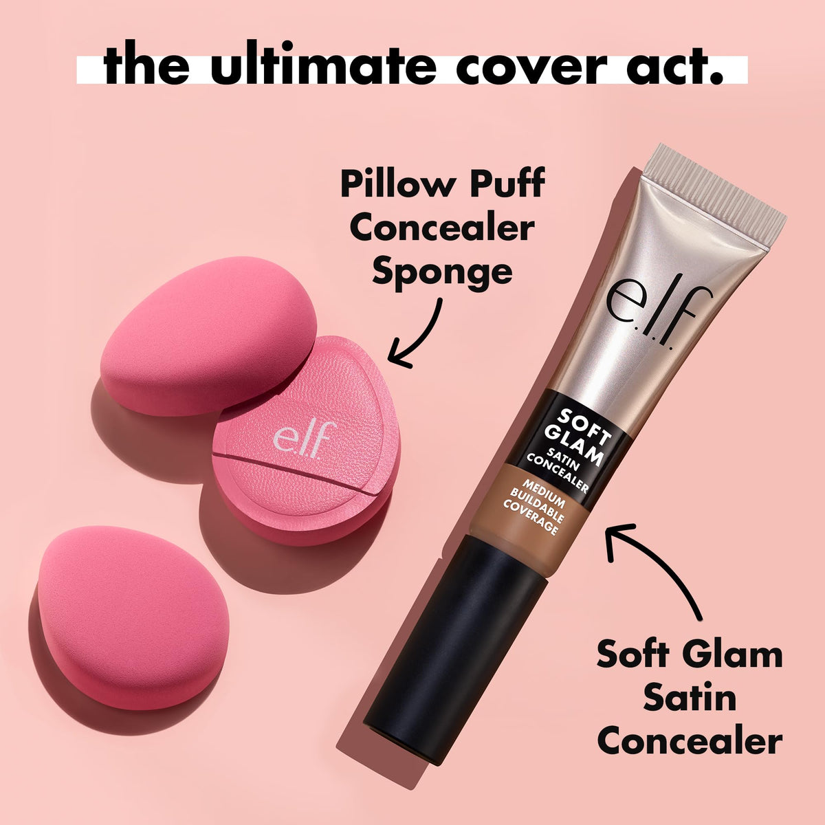 e.l.f. Pillow Puff shown dry and lightly damp to compare coverage