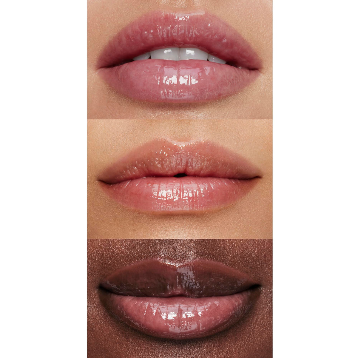 e.l.f. Pout Clout lips before and after showing visible plumper-looking shine and dimension