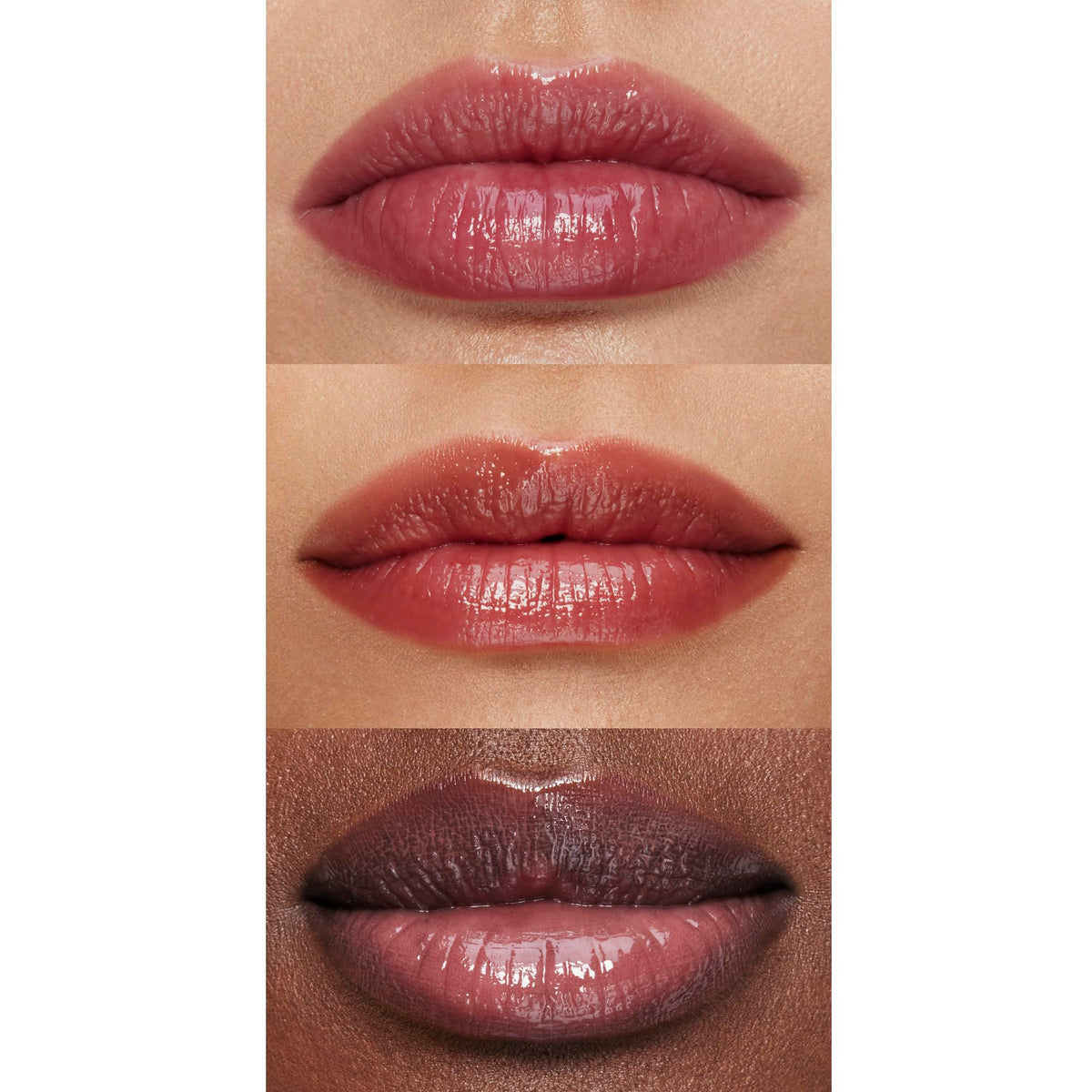 e.l.f. Pout Clout swatches on skin showing sheer Bust A Mauve color and reflective gloss