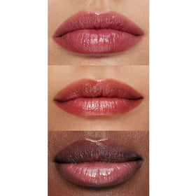 e.l.f. Pout Clout swatches on skin showing sheer Bust A Mauve color and reflective gloss