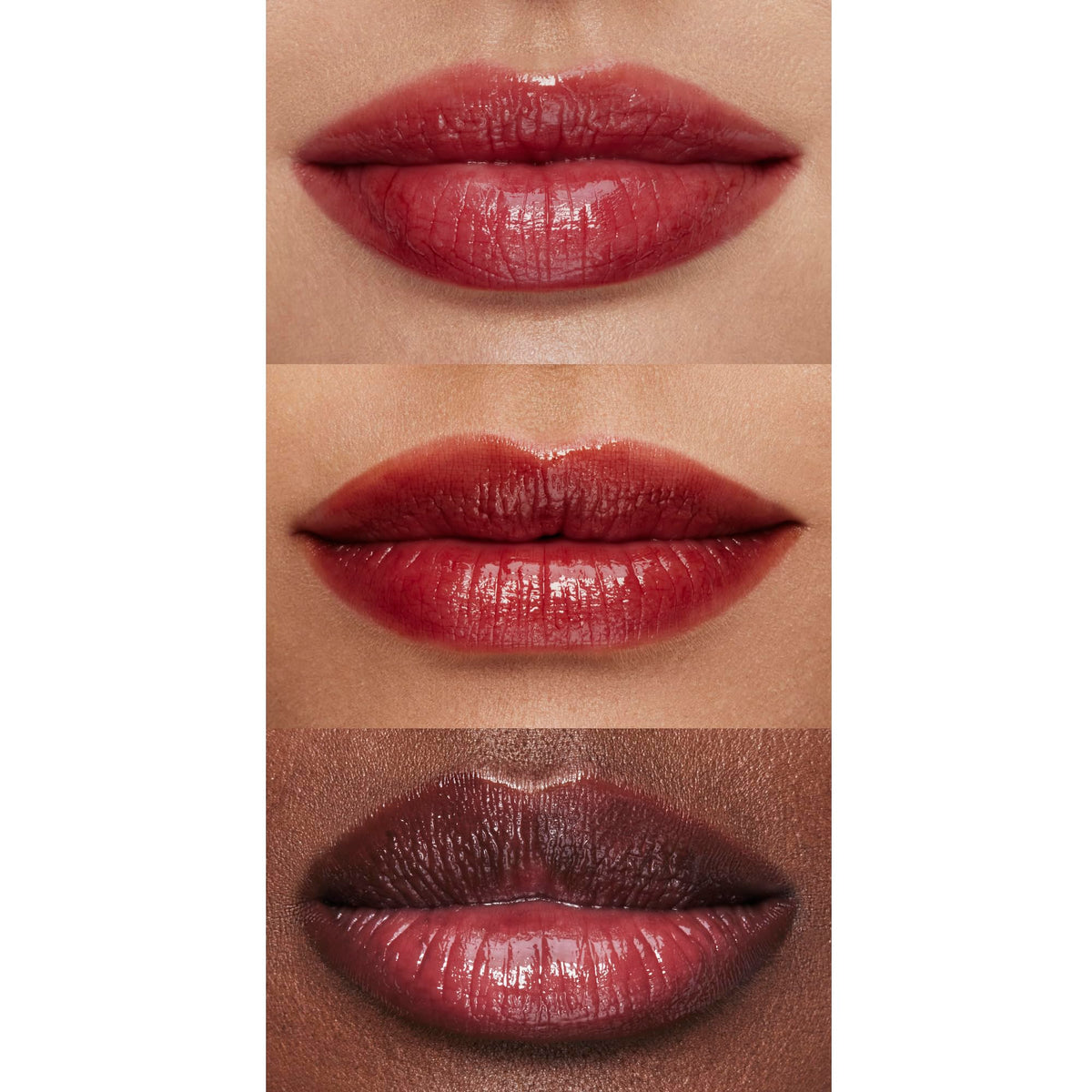 e.l.f. lips wearing Wicked Cherry illustrating plumper-looking shine and cooling sensation benefit