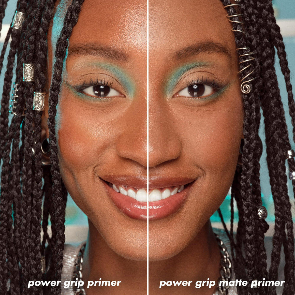 e.l.f. forehead before and after demonstrating reduced shine and smoother finish