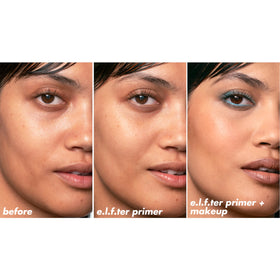 e.l.f. primer with foundation on palette showing compatibility and blending benefit