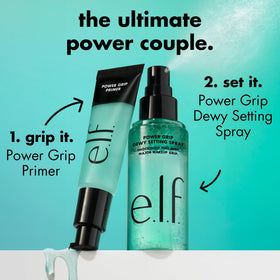 e.l.f. Power Grip on model with dewy skin for hydrated, makeup-finished look