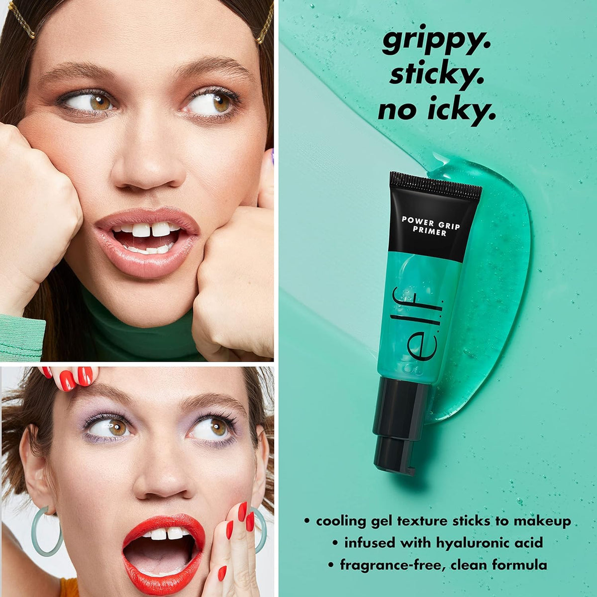 e.l.f. power grip primer mini being applied with fingertips shows easy blending and prep benefit