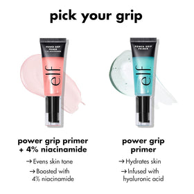 e.l.f. power grip primer mini next to foundation swatches shows improved makeup grip benefit