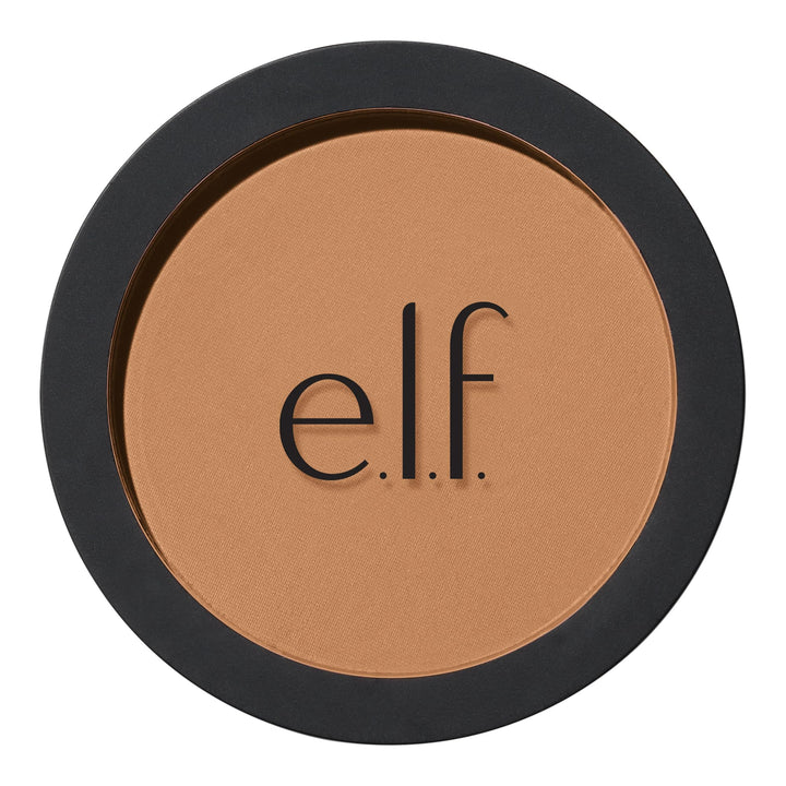 e.l.f. primer-infused bronzer compact front view showing sleek packaging and shade